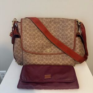 Coach Tan and Red Messenger Baby Bag